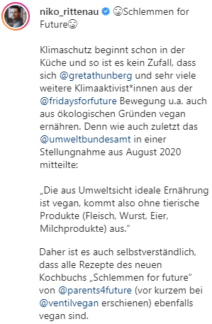 Rittenau zitiert Umweltbundesamt: Vegane ist aus Umweltsicht die ideale Ernährung